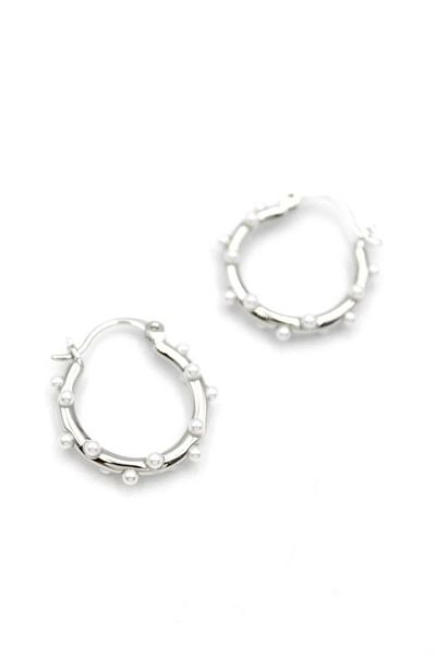 No8 Home Pearl Hoop Earrings - Silver