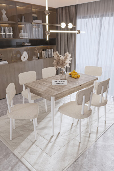 UZMHOME Paris Mutfak Masası Takımı Yemek Odası Takımı Açılabilir Masa 6 Sanda...