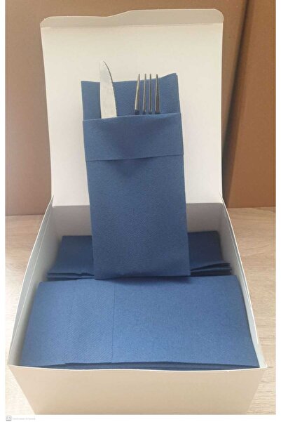 AIRLAID 50 Adet Lacivert Kumaş Dokulu 40x40 Cepli Peçete – 1/8 Katlama