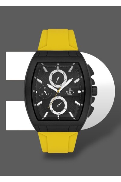 Platin Pierre Men's Wristwatch Yellow Color Silicone Cord 3 Atm Waterproof Original 2 Years Warranty Functions Ak