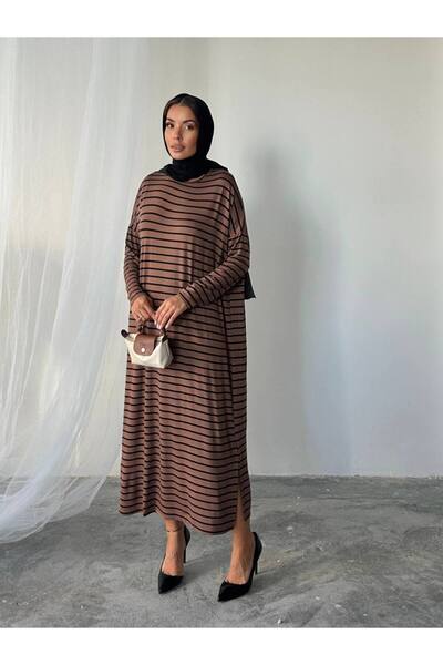 conconmoda Uzun Kollu Cizgili Basic Tesettür Elbise