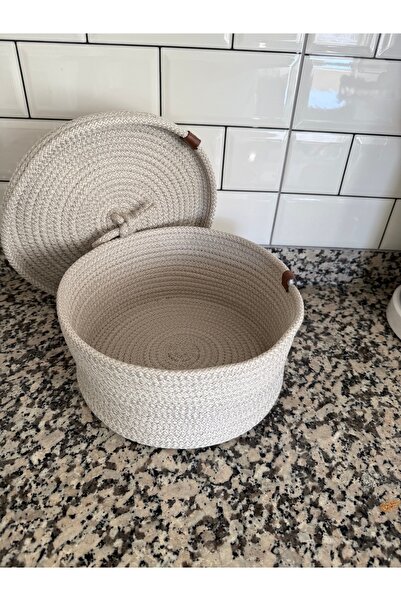 SİMEREV HALI HOME CONSEPT Cream White Lid Basket Multi-Purpose Bathroom and Kitchen Organizer Bread Potato Onion Pot Flower Pot