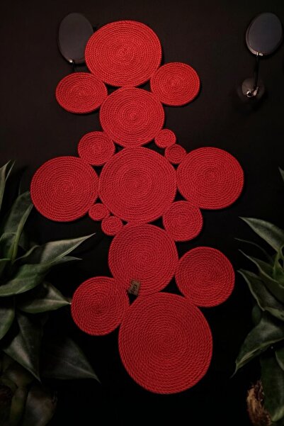 KRAFTELLA Karmen Kırmızısı Tribal Desenli-Asimetrik Kordon İp Runner – Dekora...