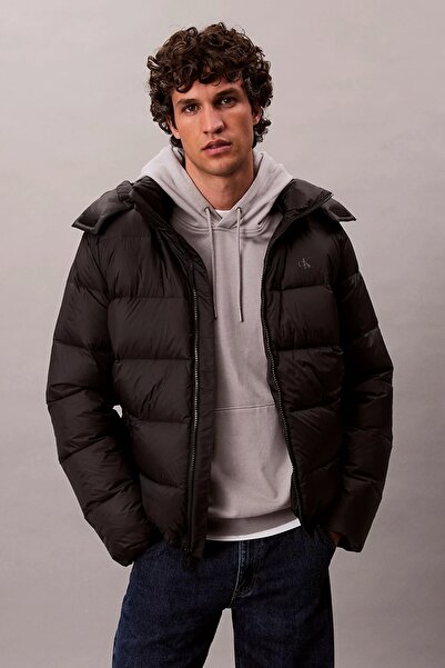 Calvin Klein Jeans Uzun Kollu Çıkarılabilir Kapüşonlu Şişme Erkek Siyah Mont LV04RC518G-UB1