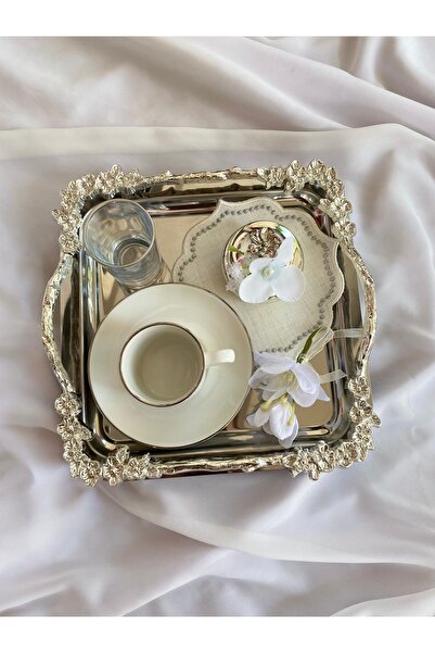 Z&B FLOWERS Söz Tepsisi Gümüş 22 cm Tepsi Nişan Tepsisi Damat Kahvesi Söz
