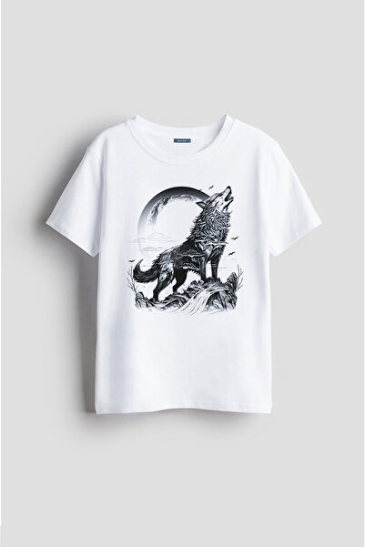 Darkia Kurt Bozkurt Dolunay Baskılı Özel Tasarım Unisex Çocuk Tişört