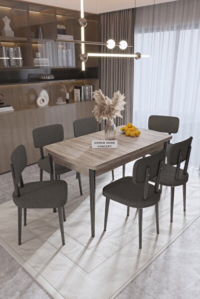 UZMHOME Lyon Mutfak Masası Takımı Yemek Odası Takımı Açılabilir Masa 6 Sandal...