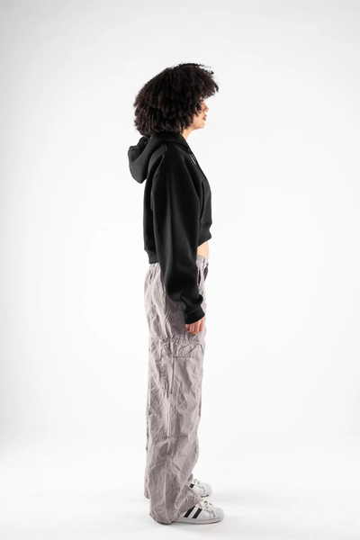 Bak Moda Hooded Basic Belt Length Oversize Women's Black Sweatshirt