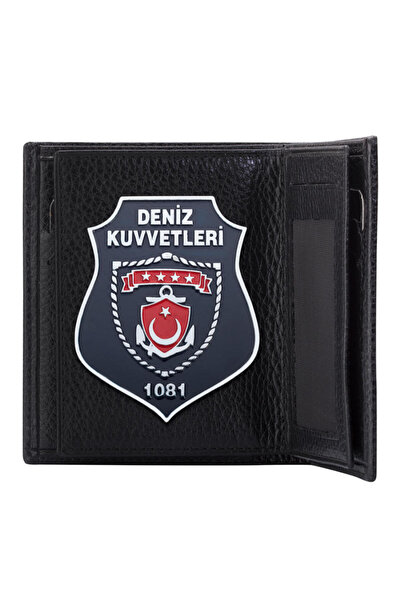 Ö ÖZMERT ASKERİ MALZEME Deniz Kuvvetleri Rozetli Klasik Cüzdan Siyah