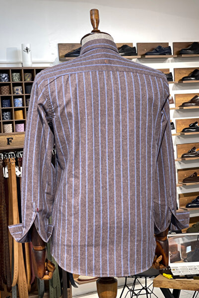 NAZEF Slim Fit Brown Striped Cotton Shirt