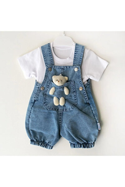 Genel Markalar Denim Salopet Beyaz Tişört Ikili Takım