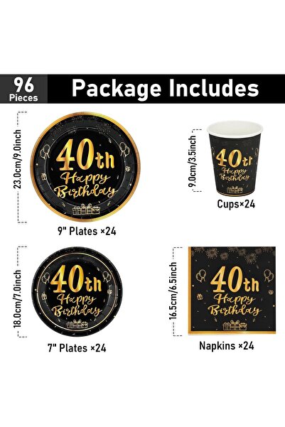 OEM Disposable party tableware set 96 pieces 24 guests-black with gold