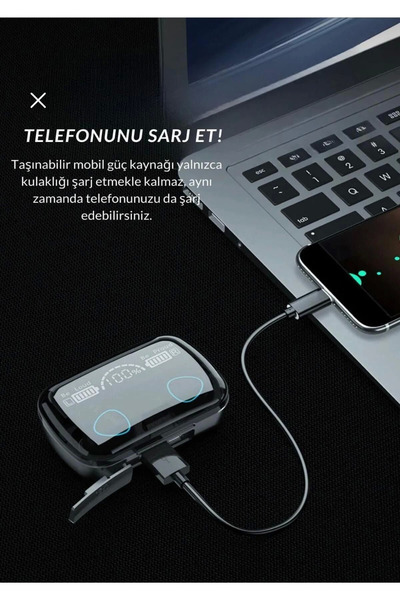 Kanonik Education Bluetooth Headset Earbuds Touch Wireless Earbuds with Powerbank Dual Microphone F9 Pro