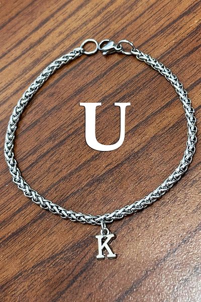 Takı Dükkanı Stainless Steel Bracelet with Hanging Letters Gift for Lover and Wife Acb01-H
