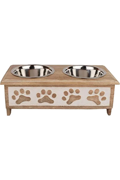 OEM Stainless steel bowls on wooden stand for small dogs