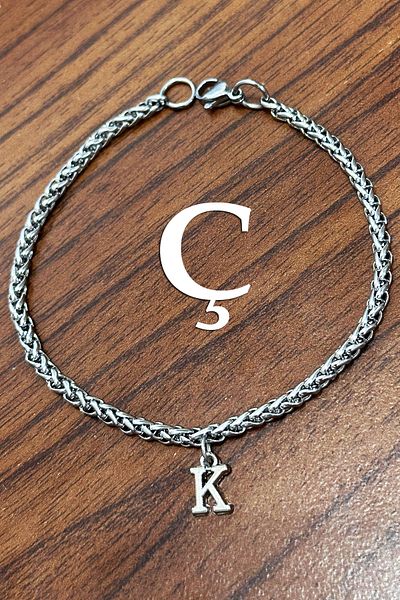 Takı Dükkanı Stainless Steel Bracelet with Hanging Letters Gift for Lover and Wife Acb01-H