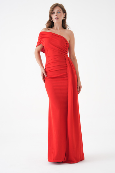 vuvutasarım Sleeve Detail Yanda Tail Detail Lycra Long Dress 684