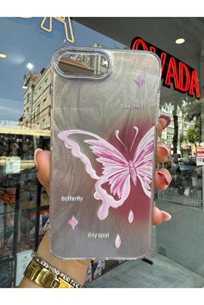 OVADA iPhone 7 Plus/8 Plus Uyumlu Kamera Koruma Çıkıntılı Kelebek Desenli Premium Kılıf