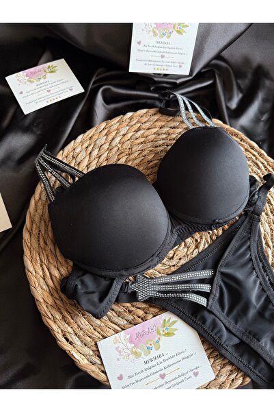 Nuzabi Star Black Push-Up Underwire Bra Suit