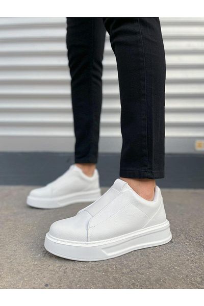 MELAMS Actor Laceless Leather Men's Casual Sneaker Shoes - Jy Cbt White