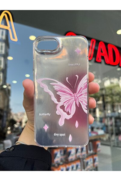 OVADA iPhone 7/8/SE Uyumlu Kamera Koruma Çıkıntılı Kelebek Desenli Premium Kılıf