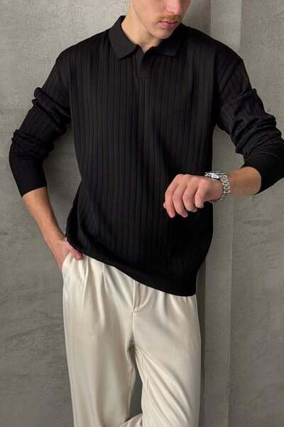 ribana Men's Slim Fit Polo Neck Ribbed Knitwear Sweater -26107