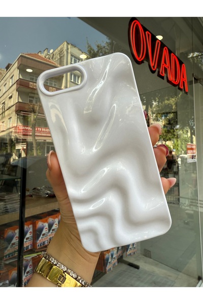 OVADA iPhone 7 Plus/8 PlusUyumlu Kamera Koruma Beyaz İnci Tozu Dalgalı Premium Silikon Kılıf