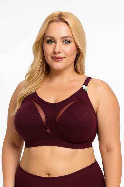 wear treasure C Cup Wireless Sponge Front Fabric and Tulle Detailled Side Support Wire Recovery Bra