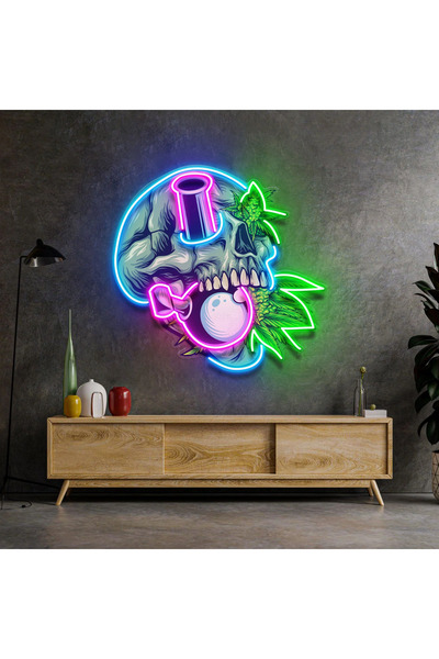 HONEY CONCEPT Stone Skull With Weed Neon Led