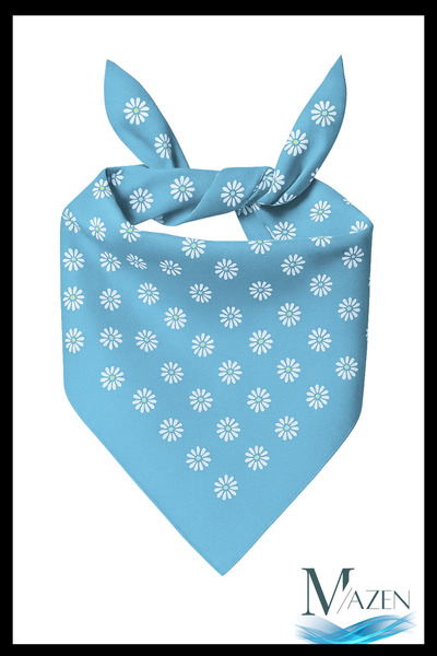 MAZEN Turquoise Bandana |   White Daisy Patterned |   Unisex Scarf & Accessories 50X50