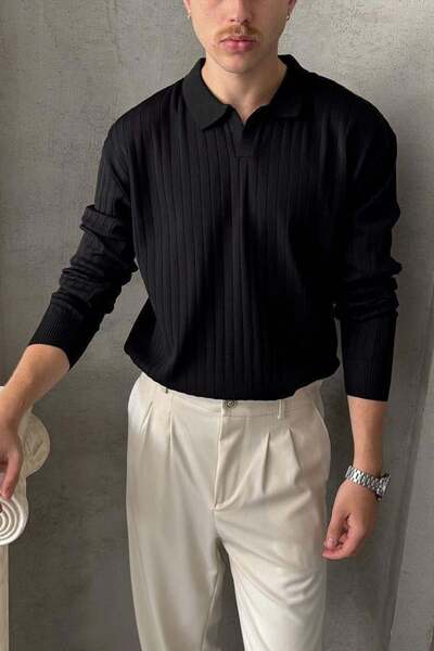 ribana Men's Slim Fit Polo Neck Ribbed Knitwear Sweater -26107
