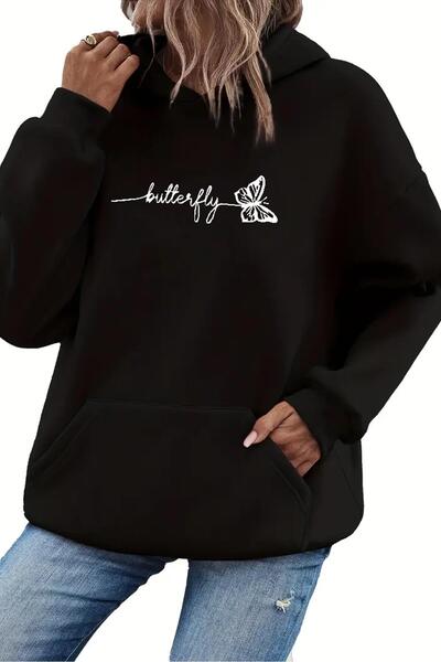 Oksit Butterfly Front Text Printed Unisex Sweatshirt with Cotton Inside