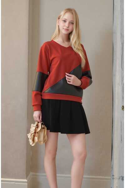 DEVRİMAY TEKSTİL Women's Leather Detailed Sweathirt