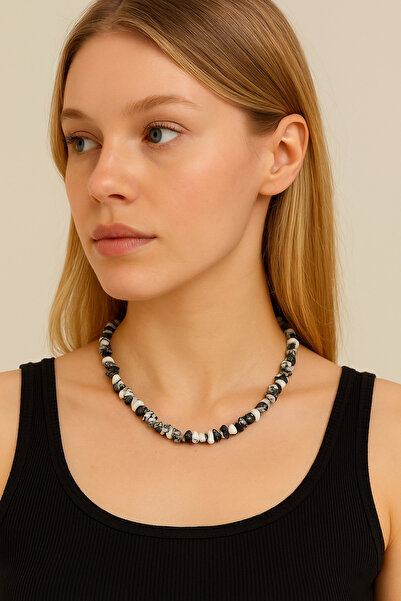 LOVELOTUS قلادة من حجر الجاسبر الطبيعي المكسور بتصميم أنيق