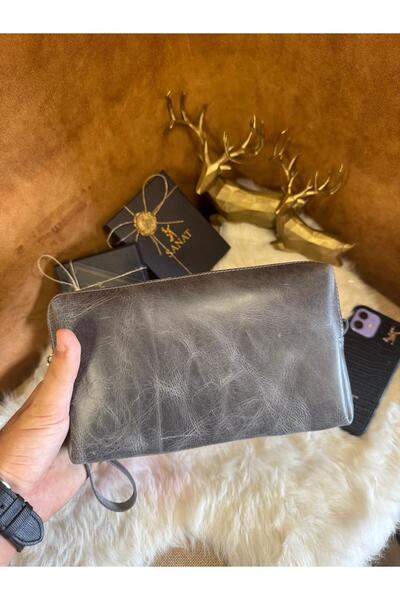 SANAT Genuine Leather Men's Handbag with Hand Grip Handle Card Holder - Travel Bag - Shaving Bag 13.5X21X3.5