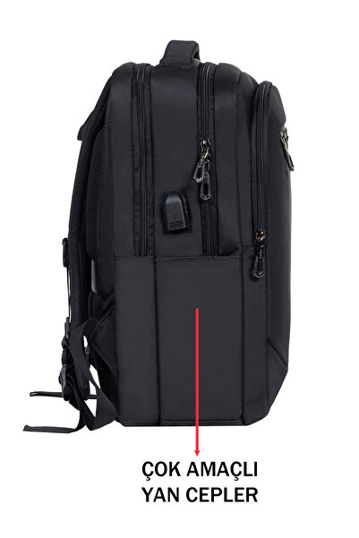 Dada Unisex Black School Backpack Medium Size High School College USB Type-C Waterproof Oxford Fabric