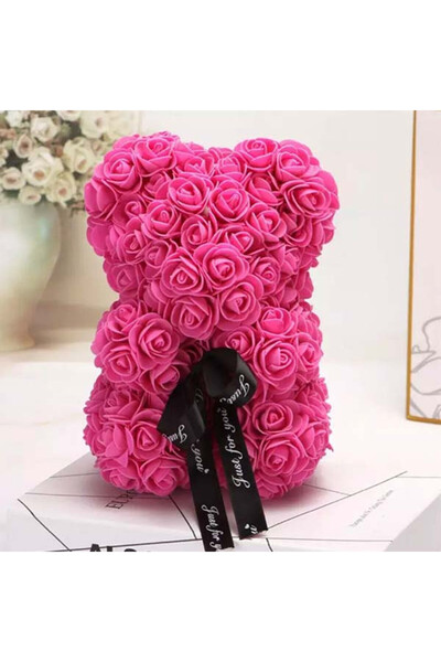 velve Ursulet floral cu trandafiri din spuma, 25 cm, decorat manual, cutie ca...
