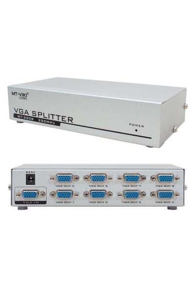 Zibox PowerMaster PM-2553 8 Port VGA Dağıtıcı Çoğaltıcı Splitter 9 Volt Adaptörlü 1920X1440 250Mhz