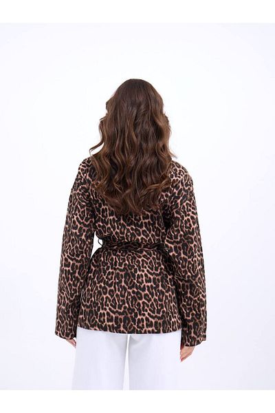 369 etnik butik Leopard Patterned Belted Women's Jacket / Tunic