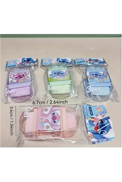 Aryanis Disney Stitch Pencil Sharpener Eraser Brush 3-in-1 Cartoon Stitch Roller Pen Office Supplies