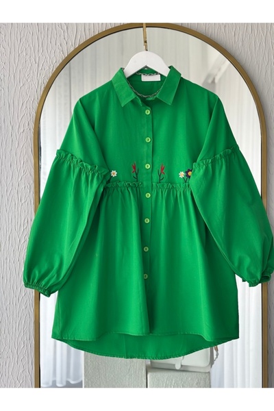 Butik Embroidered Poplin Shirt Navy Blue