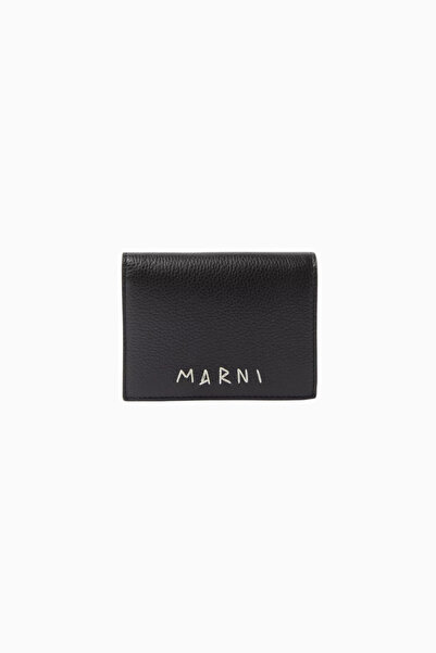 Marni Bifold Calfskin Leather Wallet with Hand Stitched Logo Detail