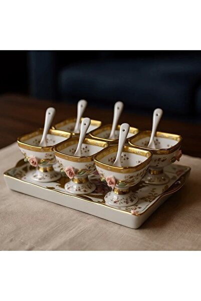 Zuccara Maison İthal Fine Porcelain Altın Yaldızlı 6’lı Dondurmalık Seti