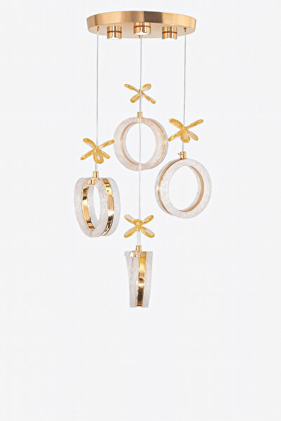 Turanconcept Ecrin 4lü Modern Led Avize Gold Renk Kristal Görünüm Gün Işığı Enerji Tasarruflu Salon Yemek Odası