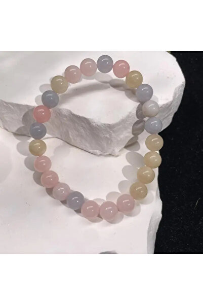 EL YAPIMI Doğal Taş Morganit Bileklik 8 mm – Aşk ve mutluluk taşı - sertifikalı 100%100 doğal taş - aşk taşı