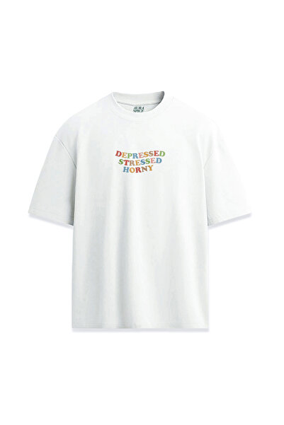 Darkia Depressed Stressed Horny Written Retro Design Printed T-Shirt