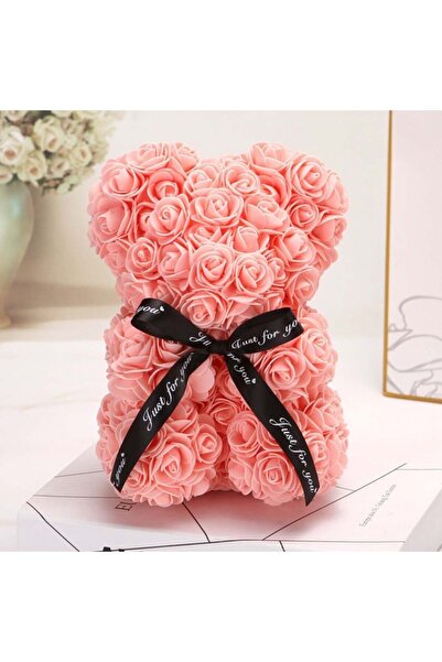 velve Ursulet floral cu trandafiri din spuma, 25 cm, decorat manual, cutie cadou, Frez, Roz deschis