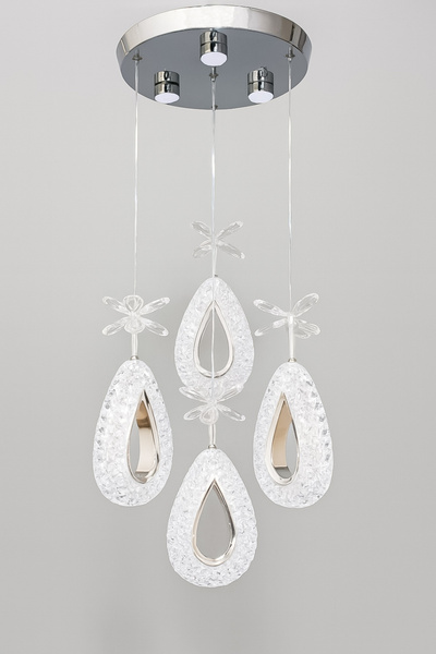 Turanconcept Arel 4lü Modern Led Avize Krom Renk Kristal Görünüm Beyaz Işık Enerji Tasarruflu Salon Yemek Odası