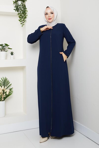 Günay Karaca Rochie de vară Hijab cu fermoar, mărime mare, bleumarin 2502