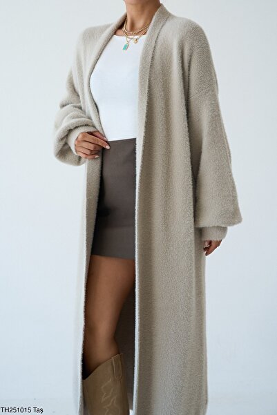 Miss Beyoğlu Women's Oversized Long Knit Cardigan – Pink, Stone, Beige, Black, Coffee, Yellow, Baby Blue-Standard Size